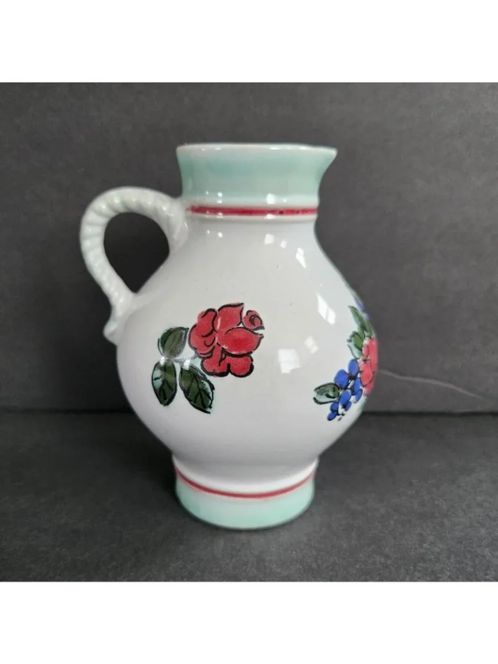 Ceramic Small Pitcher Creamer Jug Server Vintage Retro Floral Bud Vase 4.75